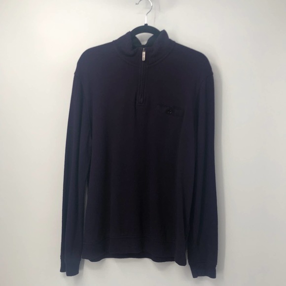 Ted Baker Rib Knit Sweater Mock Neck 1/4 Zip Up Long Sleeve Pocket Purple Size 4 - Picture 1 of 10